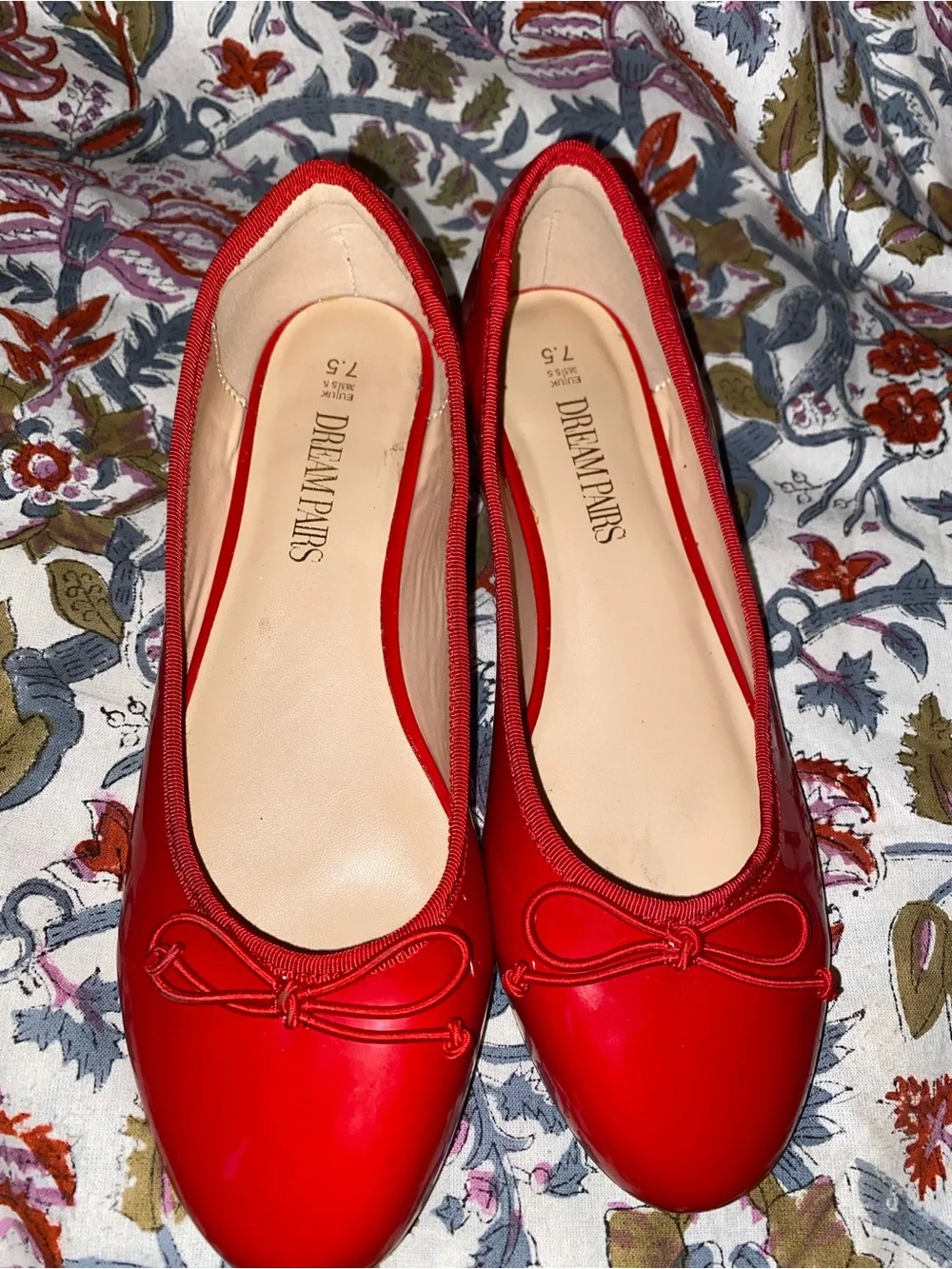 Dream Pairs Red Patent Ballet Flats with Bow and Low Heel